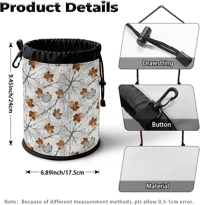 Large Capacity Clothespin Bag with Hanging Hook Bare Branch Maple Leaf Waterproof Clothes Pin Hanging Bag Clothespin Storage Organizer with Large Opening