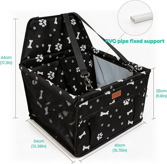 BYGD Pet Dog Booster Seat with Support Rod for Small and Medium Pets | Breathable and Foldable Car Basket, Sturdy Structure, Lightweight Portable Pet Car Seat with Adjustable Safety Straps