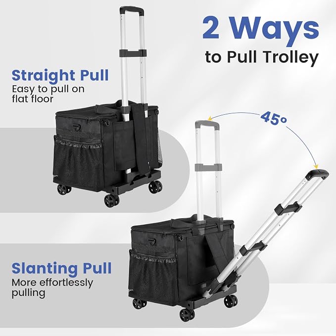Housolution Extra Large Rolling Cleaning Caddy Bag with Wheels, Black | Upgrade 360° Free Rotating, Detachable Trolley & Dust-Proof Lid, High load Bearing & Waterproof
