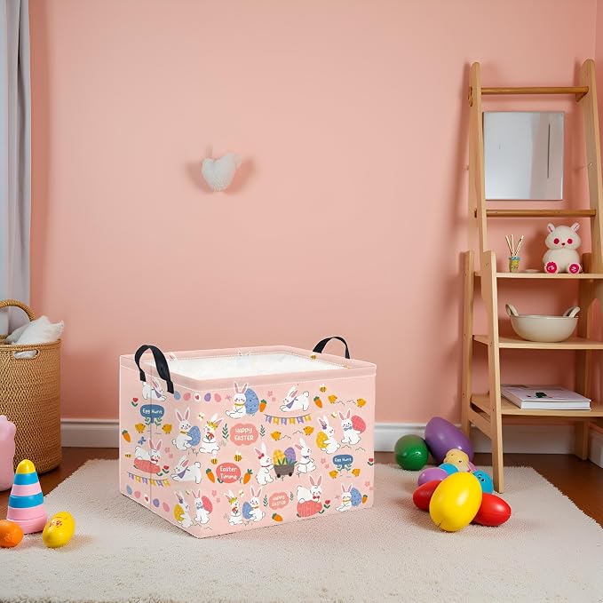 Rectangular Easter Basket Easter Basket for Kids Baby Storage Basket Cute Toy Storage Bin Organizer Shelf Book Basket Easter Room Decor(Pink Purple Easter)