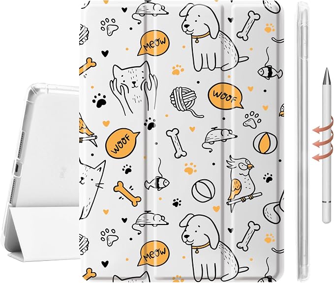 Cute Pets Animal Case for 10.9" iPad 10th/11th, Clear TPU Smart Stand Back Cover with Pencil Holder, for iPad 2022/2025 Generation Auto Wake/Sleep Foldable Protective Case