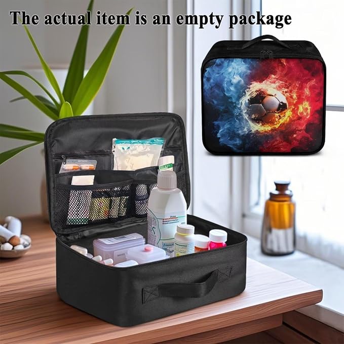 Empty First Aid Kit Soccer Flame Large Capacity First Responder Bag for Family Camping Trips and Car Safety Storage Includes Water-Resistant Lining Soft Interior Washable Exterior
