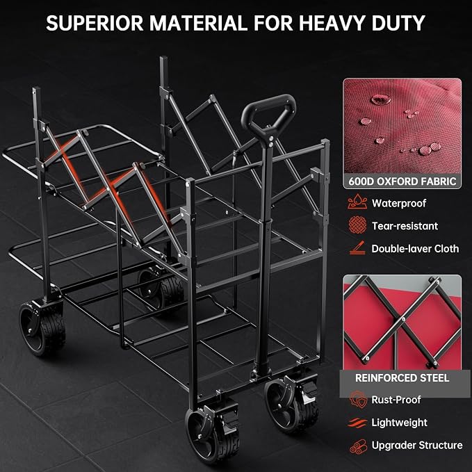 Double Decker Collapsible Wagon with Brakes,Compact with Tailgate | Big All-Terrain Wheels , 2-Tier for Camping Gear, Sports, Groceries, Shopping, Garden & Outdoor Use