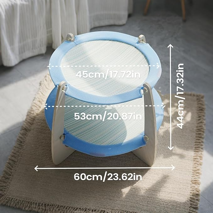 Elevated Cat Bed Breathable Mesh Hammock | Removable Washable Double Layer Wooden Cat Bed for Medium Large Breed All Season Home Indoor Balcony Living Room