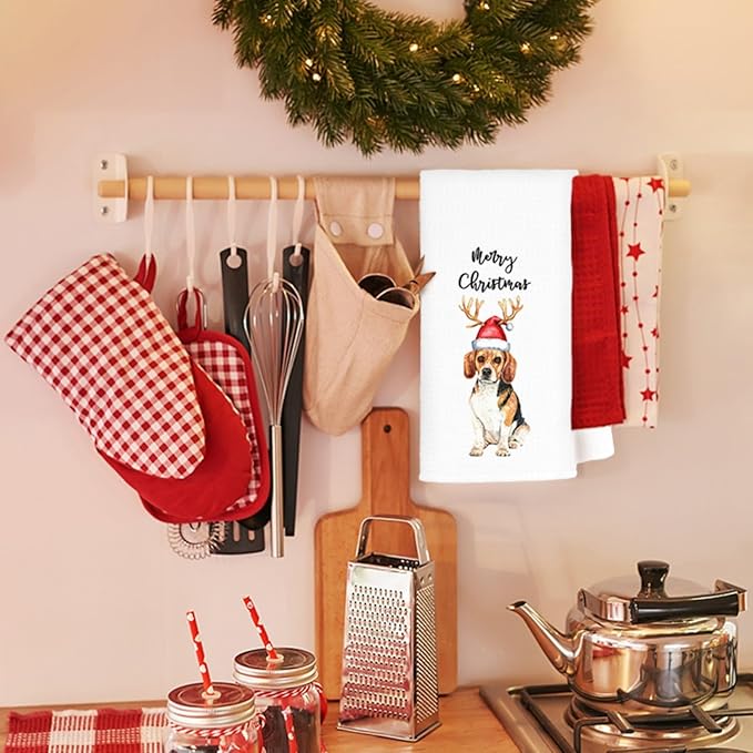 Jvpke Merry Christmas Beagle Kitchen Towels - 16x24 in Decorative Hand Towels for Beagle Lovers