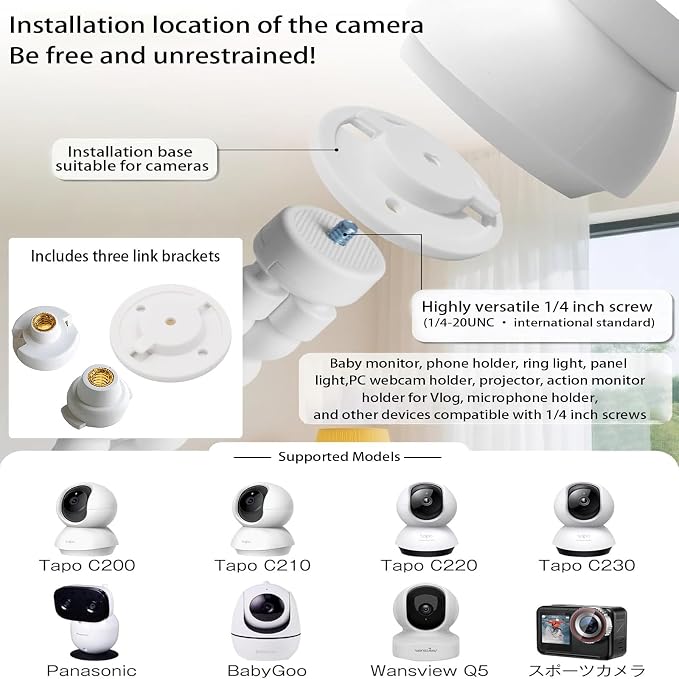 Flexible Octopus Camera Tripod Stand with HelloBaby HB6550/ HB6560/ HB65/ HB40/ HB6339/ HB66, ANMEATE SM935E Monitor,with Base for TP-Link Tapo C200 C210 C220,No Drilling Universal Holder