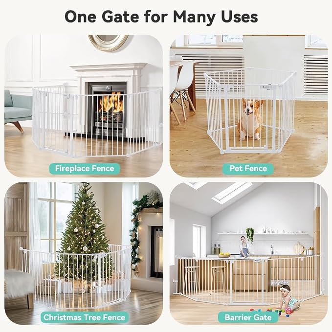 COMOMY 127.8" Extra Wide Baby Gate, Dog Gate for House Stairs Doorways | Auto Close Pet Gate with Door Walk Through, 5 Metal Panels, Hardware Mounted Baby Fence Indoor Outdoor(30" Tall,White)
