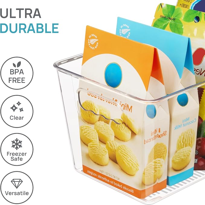 Vtopmart 6 Pack Clear Storage Bins, Pantry Cabinet Organizer Bins, Medium | Plastic Pantry Storage Bins with Handle, Storage Containers for Fridge, Cabinet, Kitchen, Countertops, Cupboard, Freezer
