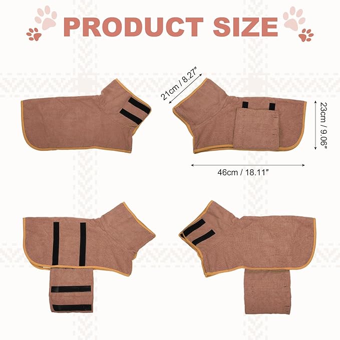Dog Drying Coat, Dog Robes for After Bath Bathrobe Super Absorbent Towel Soft Adjustable, (XS, Brown), Intended for Fast Drying Warm Keeping Pet Cats Kitten Puppies