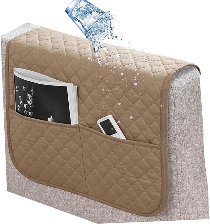 Armrest Covers Arm for Chairs Couch Sofa Armchair Slipcovers Recliner Organizer Non-Slip Chair Bedside Storage Caddy Holder 2 Pockets Magazines Waterproof(Khaki)