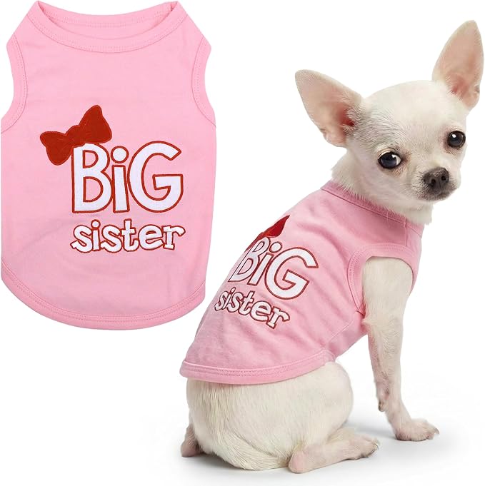 Parisian Pet Dog Shirt – 100% Cotton Shirts for Small Dogs – Pink Sleeveless Puppy Clothes – Lightweight and Breathable Dog Apparel – Girl Big Sister Dogs Clothes - Stretchy Pet T Shirts