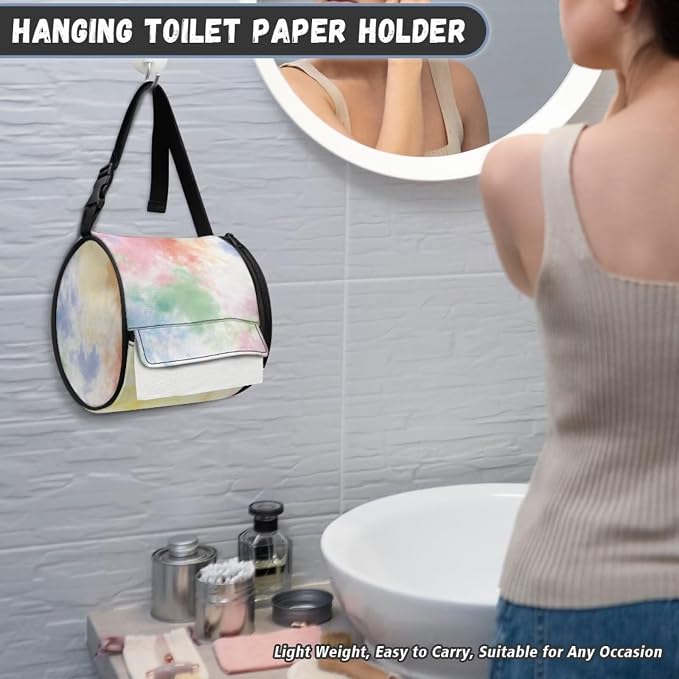Tie Dye Print Wall Mounted Toilet Paper Holder Moisture Resistant Oxford Cloth Tissue Roll Paper Holder Hanging Bathroom Tissue Towel Roll Holder 6.3 * 6.3 * 6.3 Inch