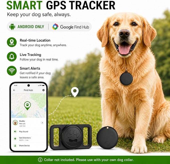 GPS Collar for Dogs (iOS Only) Smart tag,Waterproof Compatible with Apple Find My,No Monthly Fee,Advanced Tracking Solution Smart Collar for Pet Safety Ideal Small Large Dogs (Android Tracker for dog)