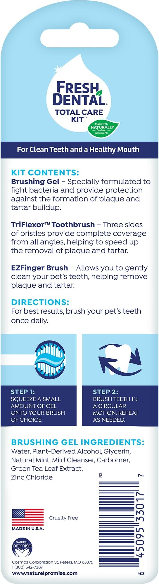 Naturel Promise Fresh Dental Toothbrush and Toothpaste Kit for Dogs, Teeth Cleaning Kit for Plaque & Tartar Removal, Contains Finger Toothbrush, Breath Freshener, Dog Dental Care