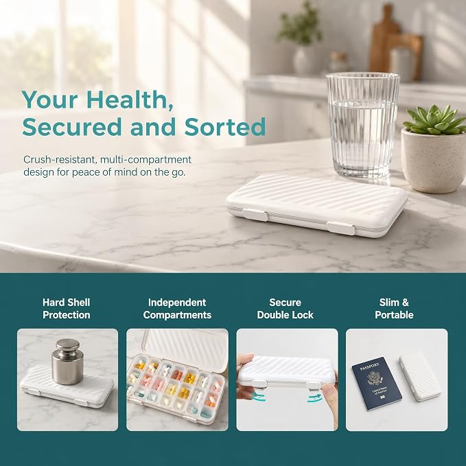 LOHE Pill Organizer 3 Times a Day, Pill Box 7 Day, Weekly Travel Case | Large 7 Day Pill Box 3 Times a Day, Portable Pill Case for Medication, Vitamins, Fish Oil and Supplements