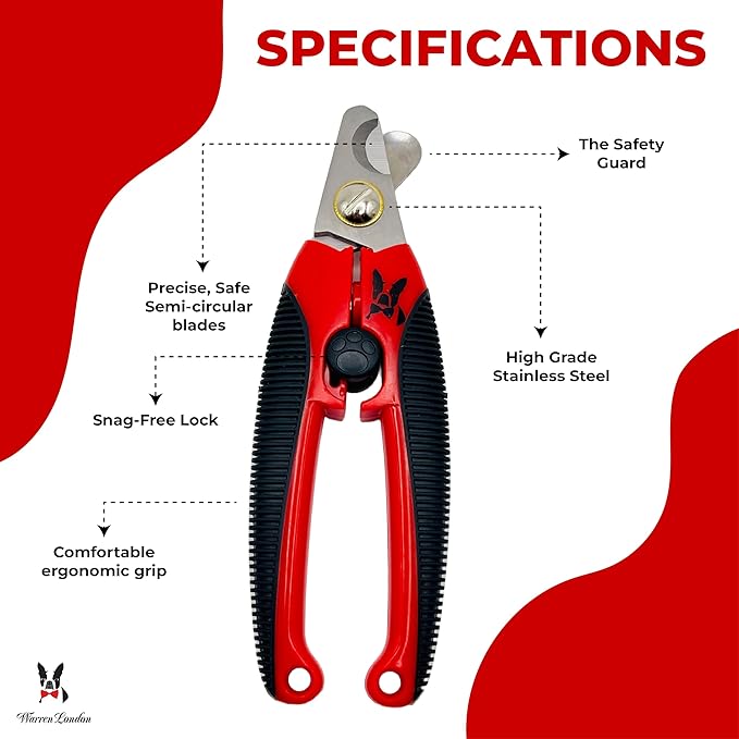 Warren London Dog Nail Clippers for Small Medium & Large Dogs – Professional Pet Nail Trimmer with Stainless Steel Blade, Safety Guard & Non-Slip Ergonomic Handle for Safe Easy Grooming