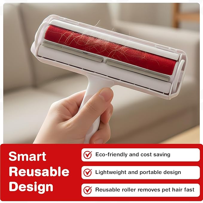 YOLLO Roller Pet Hair Remover – Original Size Reusable Lint Roller for Cat & Dog Hair on Furniture, Couch, Carpet, Car, Rugs & Bedding – Portable, Eco-Friendly (White)