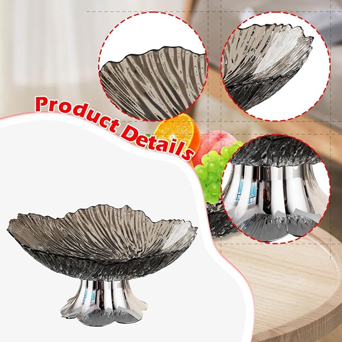 Pedestal Fruit Bowl, Snack Storage Holder, Fruit Tray, Dessert Display Stand, Decorative for Living Room Kitchen Home, E with Silver Base, Black