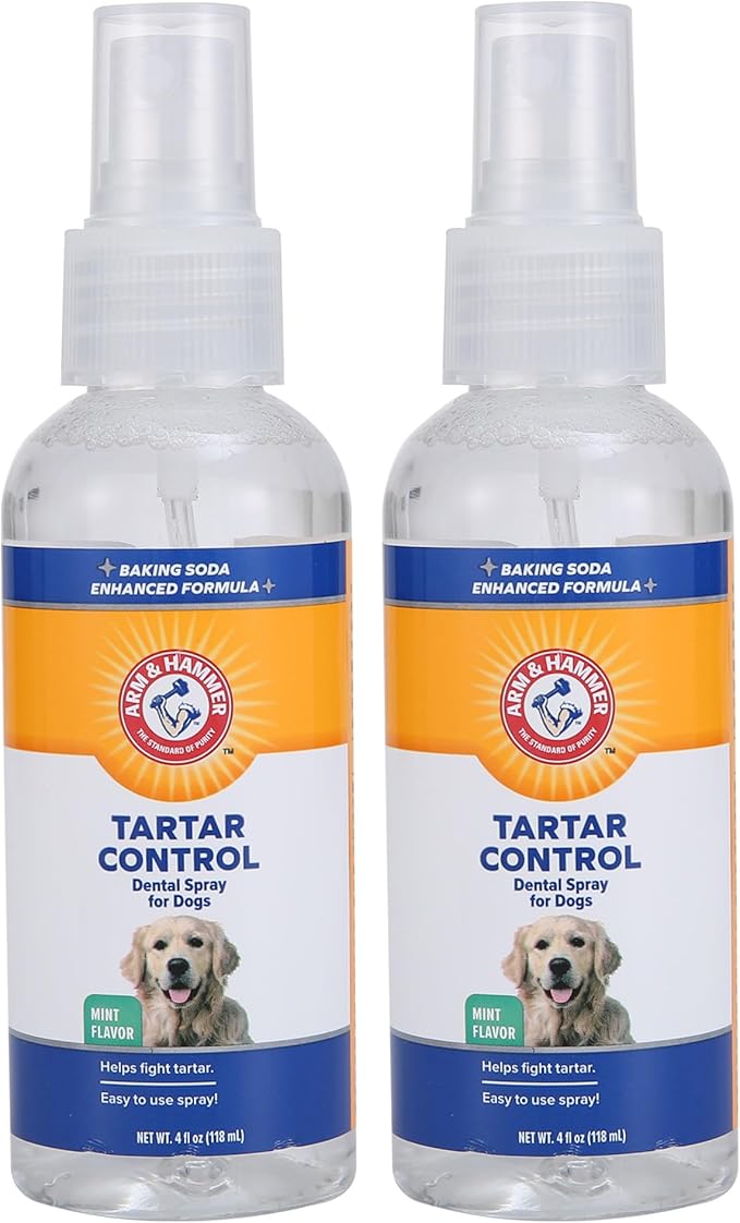 Arm & Hammer Tartar Control Dental Spray for Dogs, Mint Flavor Breath Freshener, Brushless Teeth Cleaning Oral Care with Baking Soda, Helps Reduce Plaque and Tartar Buildup, 4 Fl Oz - 2 Pack
