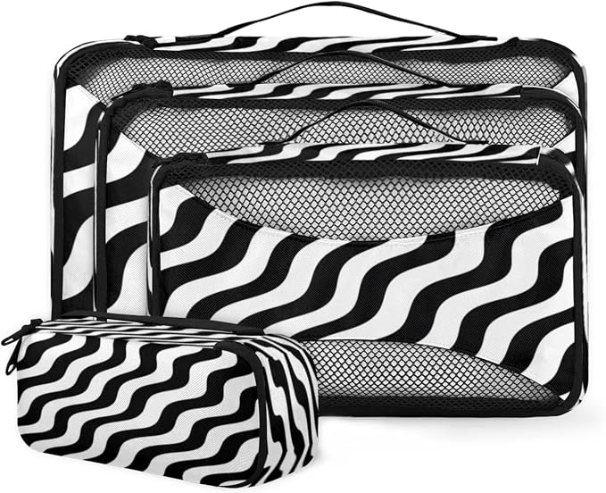 Packing Cubes for Travel, Fashion Chevrons Travel Luggage Packing Organizers for Women Men, Large Custom Toiletries Bag for Clothes Shoes, Black White Chevrons