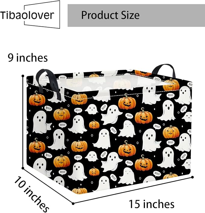 Halloween Basket Cute Baskets for Kids Pumpkin Basket Rectangular Storage Bin Organizer Box Room Decor(Black Ghost Pumpkin)