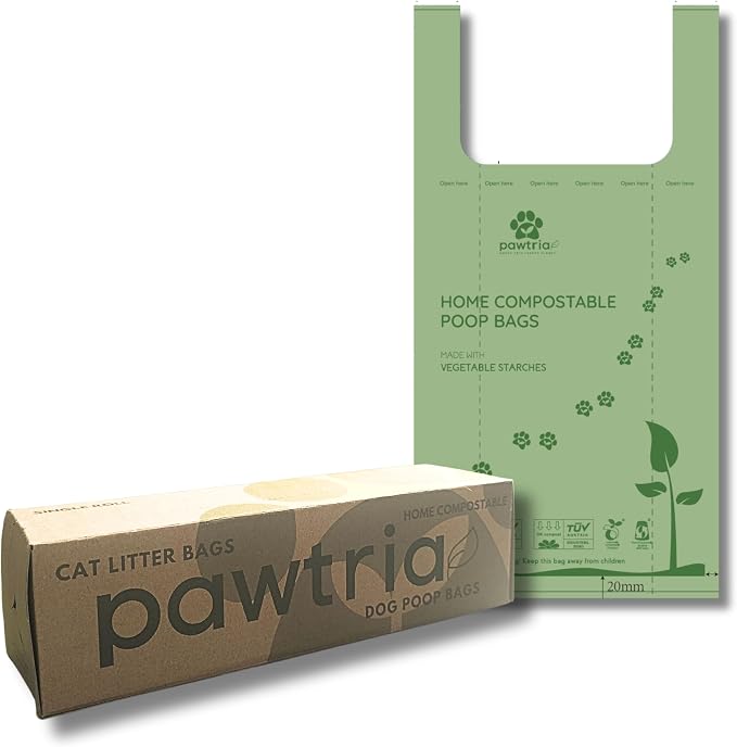 Pawtria Home Compostable XL Poop Bags with Handles, 100 Bags, Mega Roll | Extra Large Leak-Proof Dog Poop Bags with Handles for Cat Litter, Yard Cleanup & Large Dogs