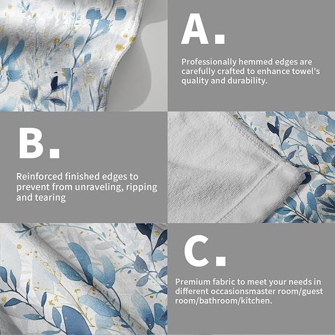 Giwawa Blue Leaves Hand Towels Botanical Leaf Decorative Fingertip Face Towels Set of 2 Soft Absorbent Dish Towels for Hotel Kitchen Bathroom