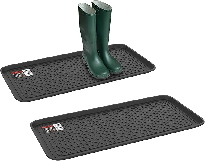 All Weather Boot Tray – Set of 2 Large Water-Resistant Plastic Utility Shoe Mat for Indoor and Outdoor Use in All Seasons by Stalwart (Black)