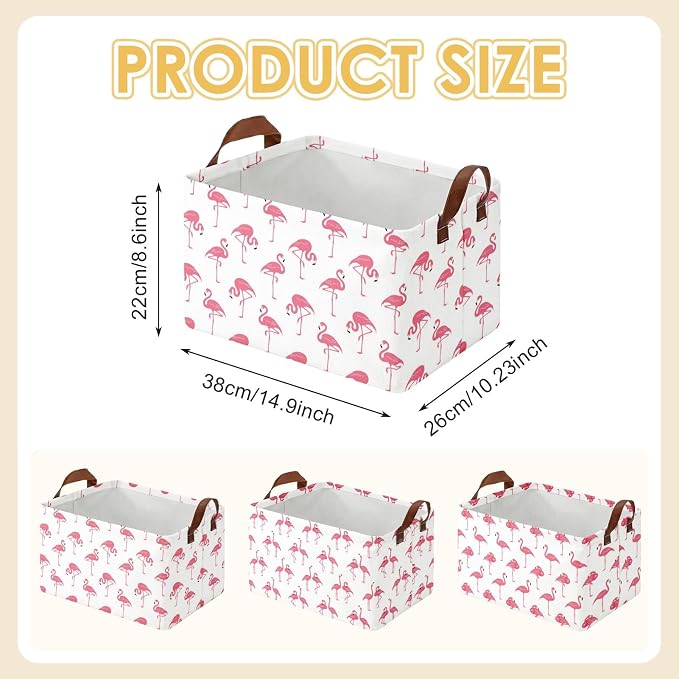 Britimes Flamingo Storage Baskets for Gifts, Toy Storage Bins Box, 3 Pcs | Summer Flamingo Canvas Collapsible Baskets Organizer with Handles Nursery Decor Laundry Basket for Shelves Closet