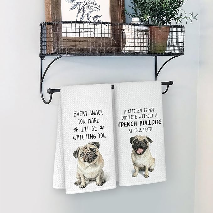 French Bulldog Gifts Kitchen Towels Set of 2, Dog Mom Gifts for Women, French Bulldog Gift for Women Dish Tea Towels for Kitchen, Frenchbulldog Hand Towels, 16x24inch