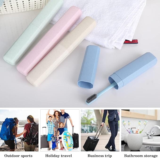 Hooqict 4 Pack Travel Toothbrush Case Portable Travel Toothbrush Holder Plastic Toothbrush Container Protector Cover for Traveling, Camping, Home, School, Business