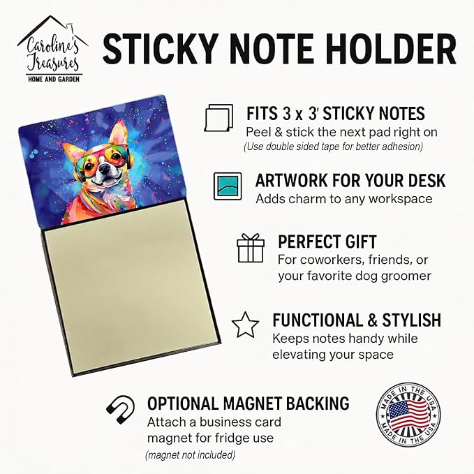 Caroline's Treasures Chihuahua Hippie Dawg Sticky Note Holder Refillable Dispenser Self-Sticky Note Pads, Memo Pads Blank Desk Accessories
