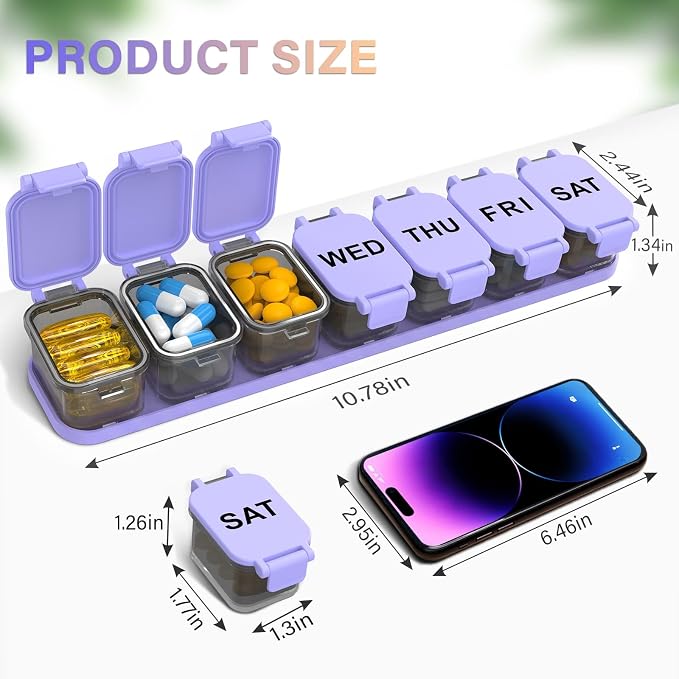 Extra Large Weekly Pill Organizer with 7 Detachable Compartments | XL Pill Organizer, Portable Medicine Pill Organizer for Supplements, Daily Pill Case for Home and Travel