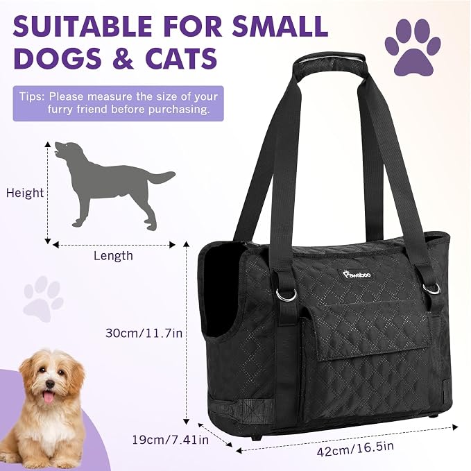 Pawaboo Dog Purse Carrier for Small Dogs with Pocket,Up to 11Lbs | Lightweight & Portable Dog Tote Bag Carrier Purses,Soft Sided Design,Front Pocket for Storage Travel Shopping Black