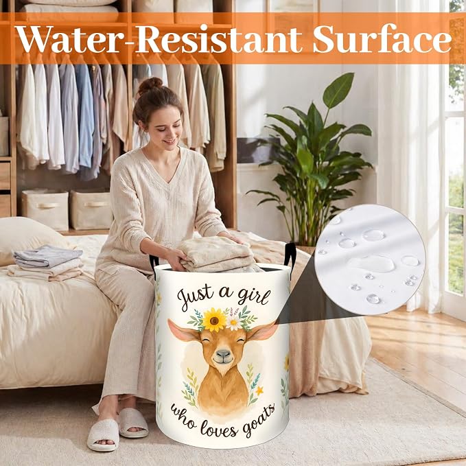 Goat Floral Laundry Basket, Cute Farm Animal Flower Oxford Cloth Dirty Clothes Collapsible Hamper for Room Decor, Country Gifts, Toy Organizer 19.7 x 15.7 Inches for Bedroom Bathroom Dorm
