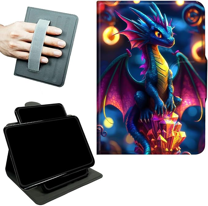 Rotating Handle Case for Samsung Galaxy Tab A8 10.5" 2022 (SM-X200/X205/X207), 360 Degree Swivel Kickstand with Magnetic Closure Shockproof Leather Cover for Women Men, Blue Dragon