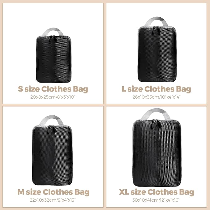 LANSKLBD 6/8 Set Packing Cubes for Suitcases Travel Luggage Packing Organizers,Travel Accessories Essentials Luggage Organizer with Shoe/Tioletry/Laundry Bag (Black-1, 4 set)