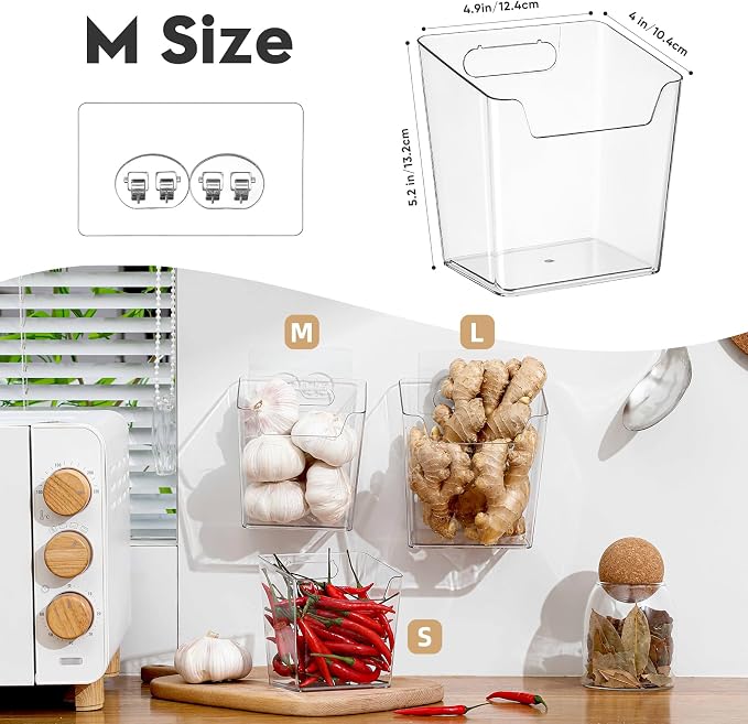 Clear Acrylic Pen Holder, 6 Pack Cabinet Door Organizer Adhesive, Bathroom Wall Mount Caddy Kitchen Plastic Storage Bin Box for Office Marker,Art Supply, Small Cleaning Supply, Seasoning Drink Packet