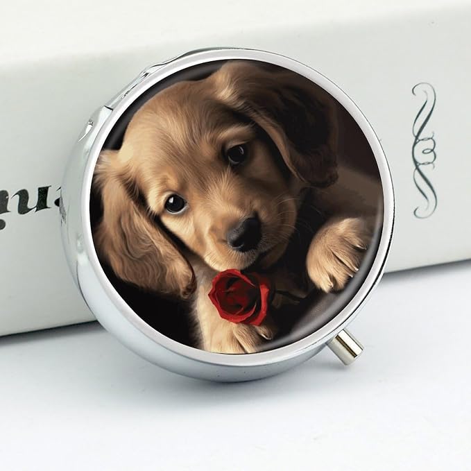 Cute Pet Dog Pill Box 3 Compartment, Pill Case Portable for Pocket Or Purse,Pill Organizer to Hold Vitamins, Medication, Fish Oil &Supplements