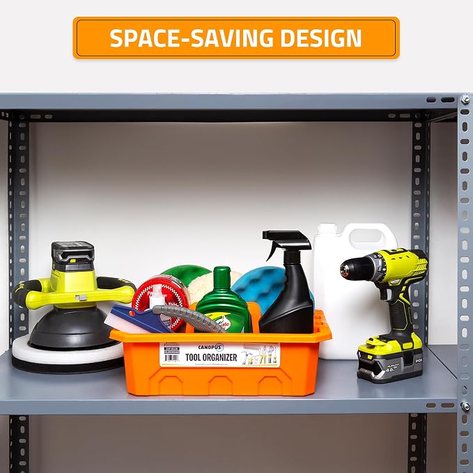 CANOPUS Storage Tray Tote with Functional Holes - 2 PCs Plastic Cleaning Caddy with Handle, Portable Caddy, Undersink Storage for Kitchen, Shoe Cleaning Box, Products Organizer, Orange