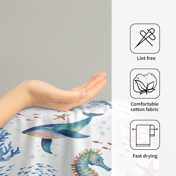 Giwawa Coastal Ocean Hand Towels Set of 2 Seahorse Whales Soft Microfiber Bath Towels Summer Fingertip Towels for Bathroom Kitchen Gym Spa Decor