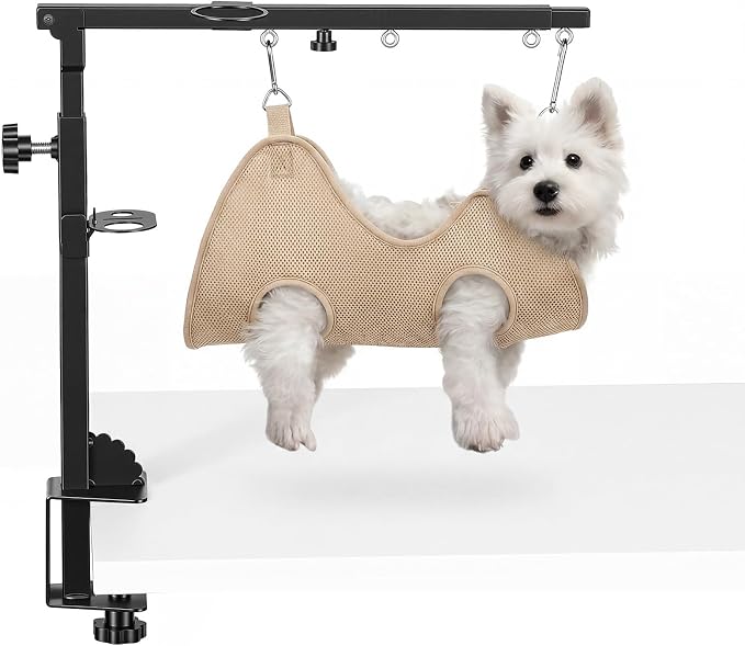 Pexhaju Dog Grooming Arm, Adjustable Foldable Integrated Table Clamp Bracket, Heavy Duty Support for Small Medium Dogs Home Salon Grooming Table Daily Use