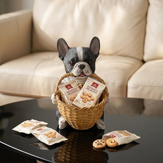 Black and White French Bulldog Key Bowl for Entryway Table, Funny Dog Candy Dish for Office Desk, Decorative Woven Basket & Unique Catchall Bowl for Keys, Small Baskets for Organizing