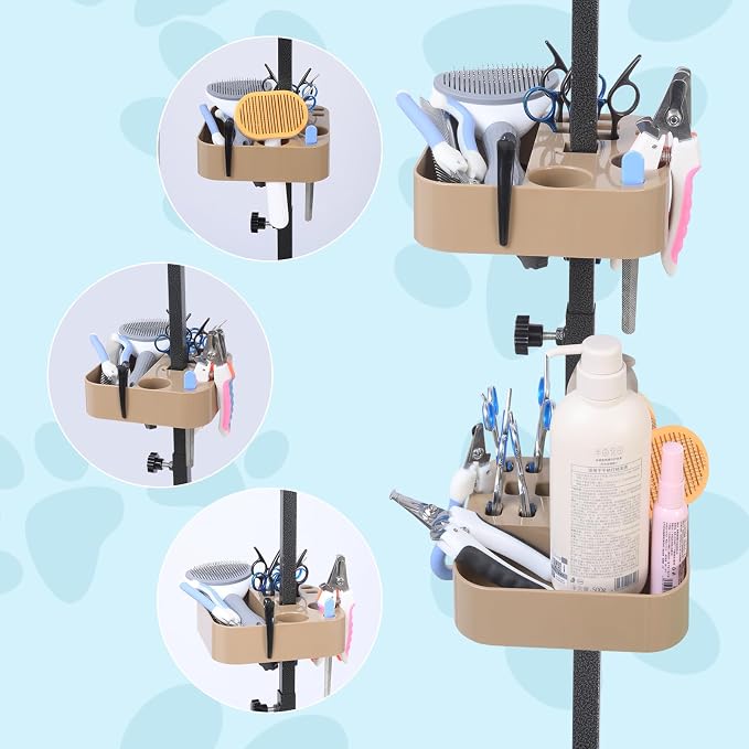 Pet Grooming Organizer for Scissors Brushes and Tools Holder - Portable Dog Grooming Table and Arm Stand Tools(khakiSquare 2PCS)