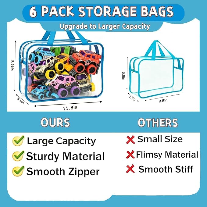 6 Pack Clear Toy Storage Bags with Zipper, Large Waterproof PVC Toy Organizer Bags for Kids, Reusable Puzzle Storage Pouches for Board Games, Books, Blocks and Classroom Supplies