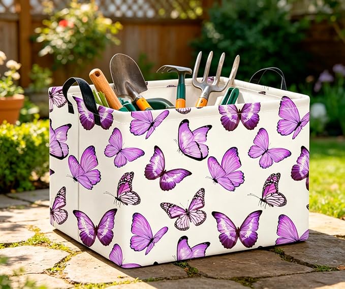 CLOCOR Rectangular Storage Basket,Collapsible Storage Bin,Gift Basket(Deeppurple Butterfly)