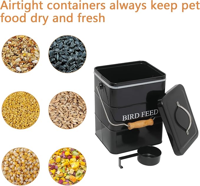Geyecete Bird Feeder,Bird Food Jar Pet Food Storage Airtight Food Storage Container-Black