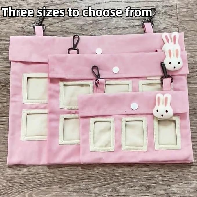 Rabbit Hay Feeder Bag with Cute Pendant, Storage Guinea Pig Feeder Rack Bag, Large Capacity Cotton Canvas Hanging Bag for Bunnies Chinchillas Guinea Pigs (Green,S)