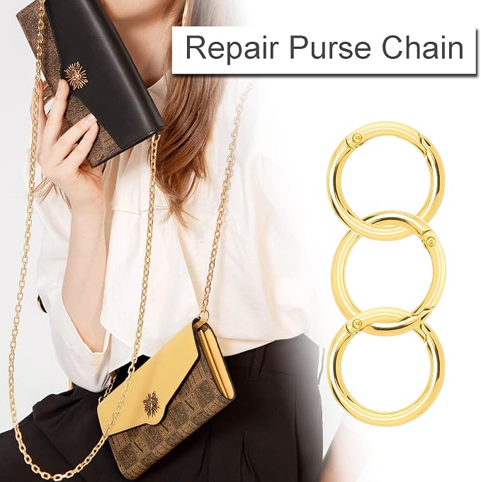10 Pack 1 Inch Gold Carabiner Clips, Metal Spring O Rings Round Carabiner Keychain Clips for Replacement Purse Ring Hardware, Keyrings, Paracord Keychain Lanyard, Home Car Keyrings Attachment