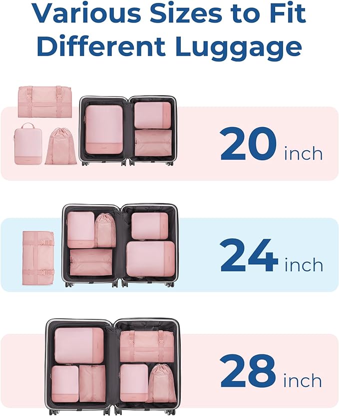 BAGSMART Hanging Compression Packing Cubes 6 Set Cruise Travel Essentials | 3-Fold Space Saving Hanging Shelves, Closet Organizers & Storage, Compressible Suitcase Organizer Bags, Machine Washable Cube